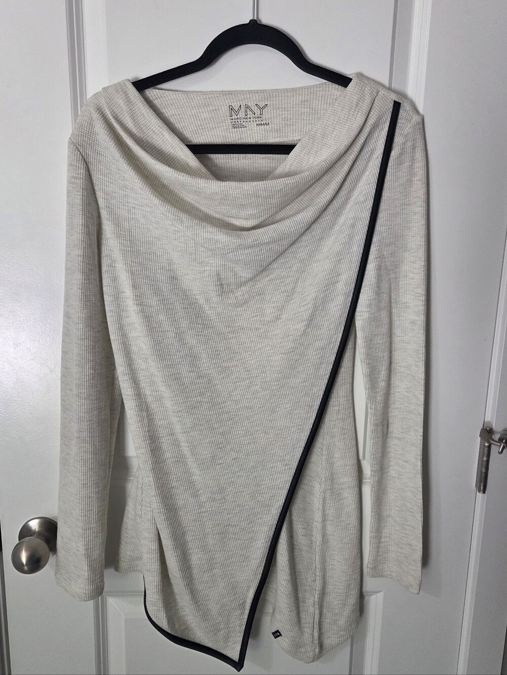 White Drape Neck Tunic with Black Trim